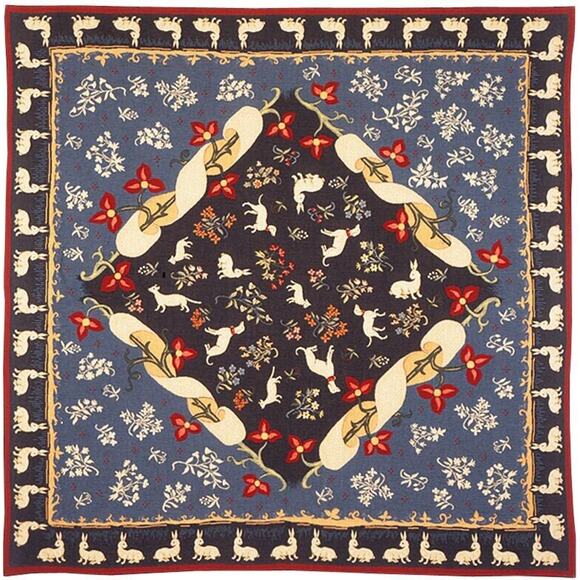 Medieval Bleu Tapestry Throw - European Home Decor Collection, H57" x W57 - Picture 1 of 7